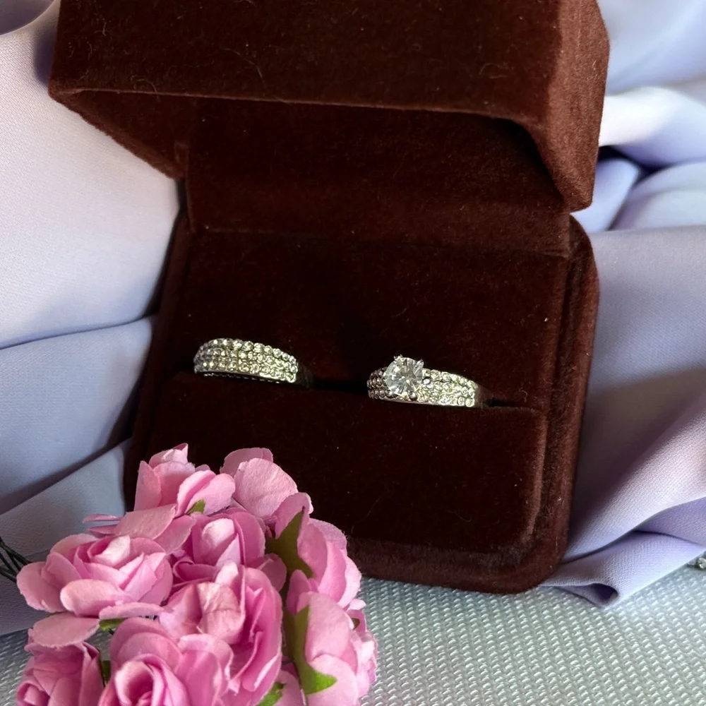Bridal Classic Silver Duo Rings with Gems